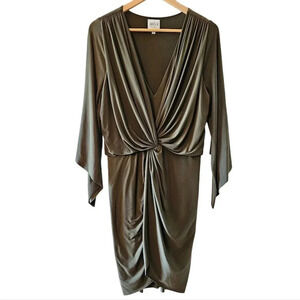 Misa Los Angeles Draped Teget Fluid Stretch Mini Dress Olive Green Size Large.